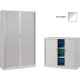 Armoire à rideaux monobloc basse H105cm corps alu/rideaux blanc. Equipée de 2 tablettes + 1 jeu de rails sous le plateau supérie