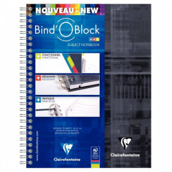 CAHIER SPIRALE A5+ 180P 90G  BIND'O'BLOCK  3 INTERC, F PERF   8272C CLAIREFONTAINE FAB France 