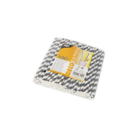 PAILLES EN PAPIER 200MM noires et blanches LOT DE 100