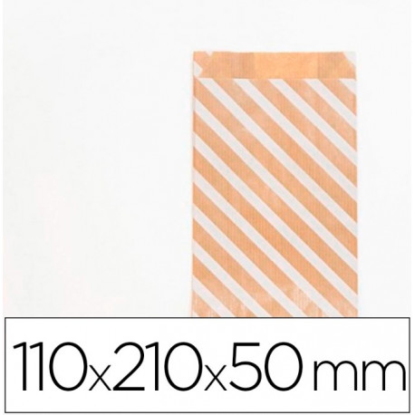 POCHETTES KRAFT - Lot de 50 - RAYURES BLANCHES 50G/M   11X21+5 CM
