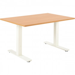 BUREAU REGLABLE ELECTRIQUE ASSIS DEBOUT L140 CM BOOST PLATEAU CHÊNE/PIÈTEMENT BLANC FAB FR PEFC MEL.25MM CH.ANTICHOC BOIT.CDE IN