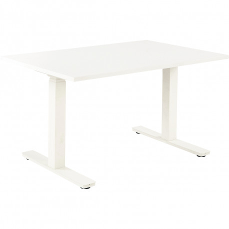 BUREAU REGLABLE ELECTRIQUEASSIS DEBOUT L140 CM ELECTRIQUE BOOST PLATEAU BLANC/PIÈTEMENT BLANC FAB FR PEFC MEL.25MM CH.ANTICHOC B