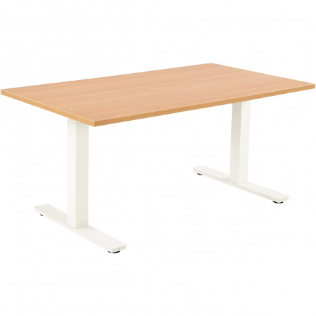 BUREAU REGLABLE ELECTRIQUE ASSIS DEBOUT L160 CM BOOST PLATEAU CHENE /PIÈTEMENT BLANC FAB FRANCE PEFC MEL.25MM CHANT ANTICHOC BOI