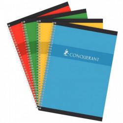 CAHIER SPIRALE A4 Grands carreaux SEYES 100P 70G 210x297 CONQUERANT - Ecolabel - 14% recyclé - 100% recyclable - éligible AGEC