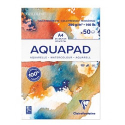 BLOC PAPIER DESSIN AQUARELLE BLANC 300G A4 FORMAT 210X297MM 50 FEUILLES AQUAPAD