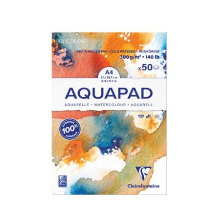 BLOC PAPIER DESSIN AQUARELLE BLANC 300G A4 FORMAT 210X297MM 50 FEUILLES AQUAPAD