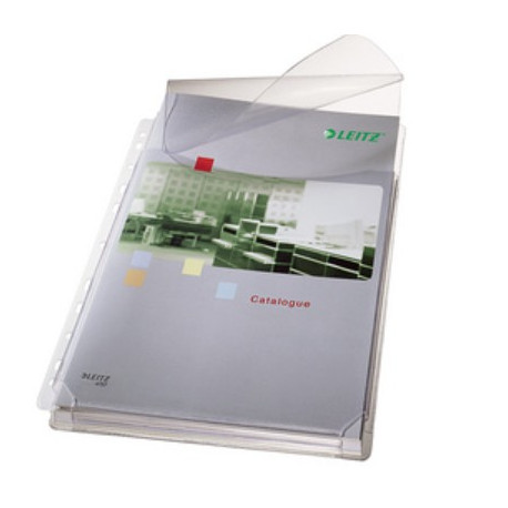 POCHETTES PLAN PERFORÉES A4 SOUFFLET 2M *PQT 5* AVEC RABAT PVC GRAINEE