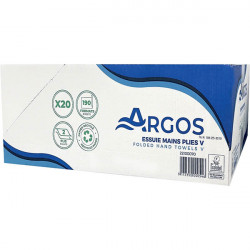 ESSUIE MAIN  PLIAGE V PQT DE 20X200F(3800F) 2 PLIS GAUFFRE CONTACT ALIMENTAIRE ECOLABEL ARGOS