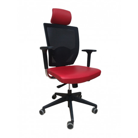 FAUTEUIL VIGO - Seconde main modèle d'exposition - SIEGE SYNCHR.SUPP LOMB+TETIERE+ACCOUD.3D+DOS RESILLE NOIRE/ROUGE SIMIL