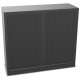 Armoire à rideaux monobloc basse H105cm corps anthracite/rideaux anthracite. Equipée de 2 tablettes + 1 jeu de rails sous le pla