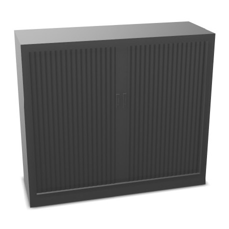 Armoire à rideaux monobloc basse H105cm corps anthracite/rideaux anthracite. Equipée de 2 tablettes + 1 jeu de rails sous le pla