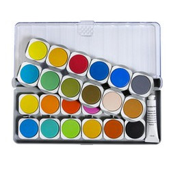 BOÎTE DE 24 PASTILLES DE PEINTURE ASSORTIE AVEC RANGEMENT POUR PINCEAU