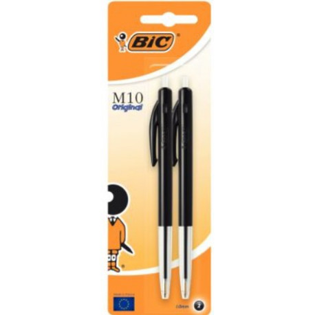 BLISTER DE 2 STYLO NOIR BILLE BIC M10 PTE MOYENNE