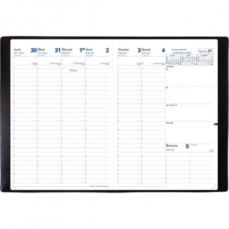 AGENDA SEMAINIER EU 09/09 NOIR 21x29.7cm 13 mois août à août 1 semaine sur 2 pages