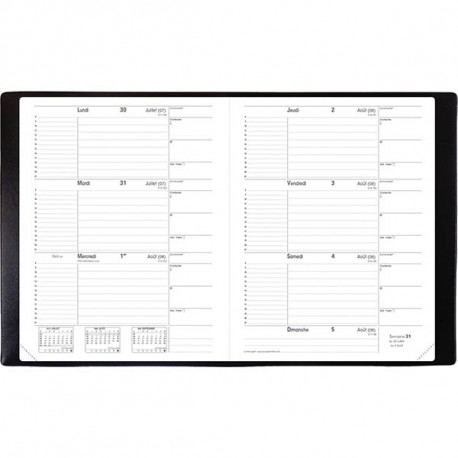 AGENDA SEMAINIER LE PRINCIPAL NOIR 18x24cm 13 mois août à août 1 semaine sur 2 pages