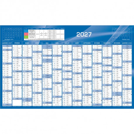 CALENDRIER MURAL 650X405MM 13 MOIS SUR 1 FACE CONGES SCOLAIRES ET NUMEROTATION DE SEMAINE  BLEU. PEFC/10-31-714