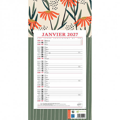 CALENDRIER MENSUEL 12 FEUILLES 36X19CM AMBIANCE