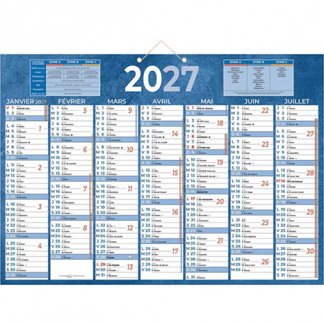 CALENDRIER SEMESTRIEL 38,5X54CM BLEU 7 MOIS PAR FACE