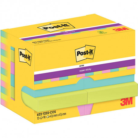 BLOCS **PQT12** POST-IT SUPER STICKY MIAMI 47,6x47,6MM  BP945
