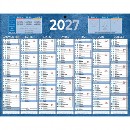 CALENDRIER SEMESTRIEL 21X26,5CM BLEU 7 MOIS PAR FACE
