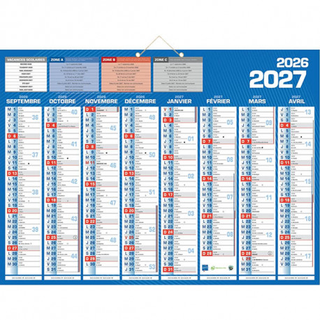 CALENDRIER 8 MOIS PAR FACE 40,5X55CM BLEU