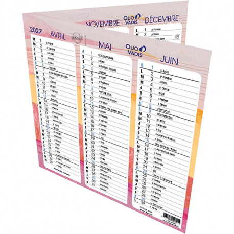 CALENDRIER ORIGAMI ICONIQUE 36X18cm PLIANT 3 MOIS PAR FACE