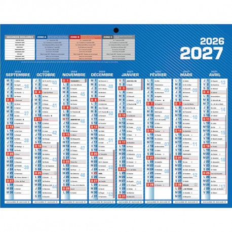 CALENDRIER 8 MOIS PAR FACE 21X26,5CM BLEU