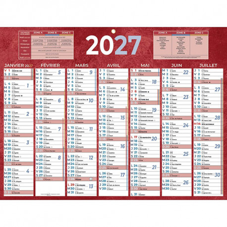 CALENDRIER SEMESTRIEL 32X42CM  7 MOIS PAR FACE