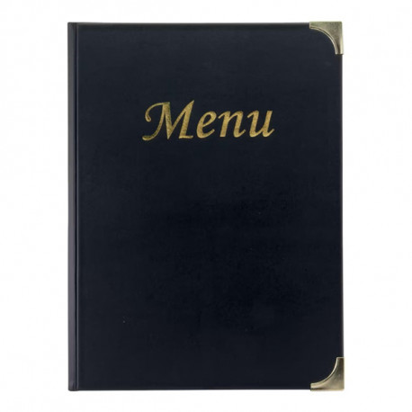 PROTÈGE MENUS A4 NOIR - Double insert pour 8p. - impression dorée Menu