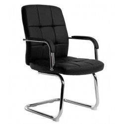 SIEGE VISITEUR FAUTEUIL SIMILI CUIR NOIR PIEDS CHROMES