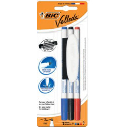 MARQUEUR TABLEAU BLANC FEUTRES 1721 ASSORT. VELLEDA POCHETTE DE 3 + BIC  EFFACABLE