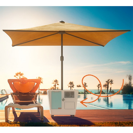 MEUBLE MOBILE SUNBASE GLACIERE ELECTRIQUE SECTEUR OU BATTERIE/ENCEINTES BLUETOOTH/PIED DE PARASOL/AMBIANCE LUMINEUSE