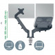 BRAS PORTE ÉCRAN PC + portable ÉTENDU LEITZ ERGO Réglage en hauteur : 185 -435 mm pivotement et rotation de l’écran à 180°, incl