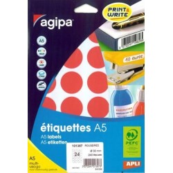 ÉTIQUETTES RONDE D 30MM ROUGE POCH. 240 AGIPA 101357