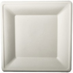 LOT DE 50 ASSIETTES CARRÉES BLANCHES EN CANNE À SUCRE 200X200MM