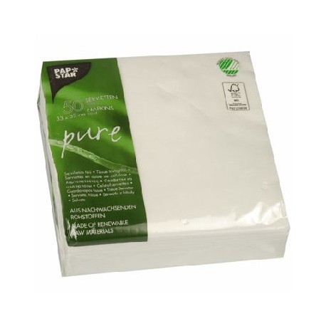 LOT DE 50 SERVIETTES BLANCHES EN OUATE DE CELLULOSE 33X33CM PLIAGE 1/4