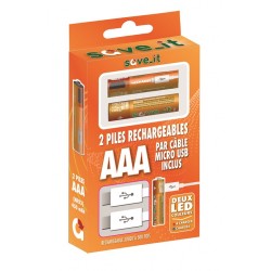 PACK DE 2 PILES RECHARGEABLES LR03 AAA +CORDON MICRO USB
