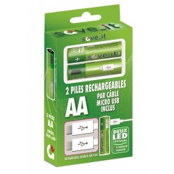 PILES RECHARGEABLES LR06 AA +CORDON MICRO USB PACK DE 2