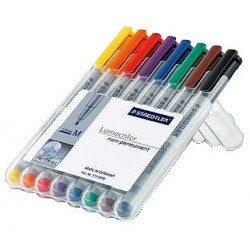 STAEDTLER BOX 8 FEUTRES LUMOCOLOR SOLUBLES MOY ASSORTIS STAEDTLE 315 WP8