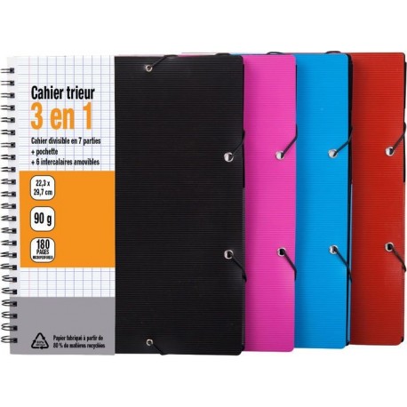 CAHIER TRIEUR A4+ 180 PAGES 90 G COUV. PP RECYCLE SEYES ASS. 40350