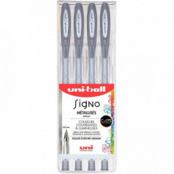 STYLOS SIGNO FANTASTIC GEL METALLISES POCHETTE DE 4 ARGENT UM120NM/4 AR