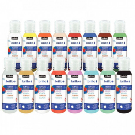 GOUACHE BRILLANTE CARTON DE 16 FLACONS DE 150ML BRILLO COULEURS ASSORTIES