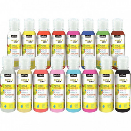 PEINTURE ACRYLIQUE LOT DE 16 FLACONS 150ML ASSORTIS ACRYLCOLOR