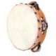 TAMBOURIN DE BASQUE EN PEAU NATURELLE DIAMÈTRE 15 CM, 4 PAIRES DE CYMBALLETTES