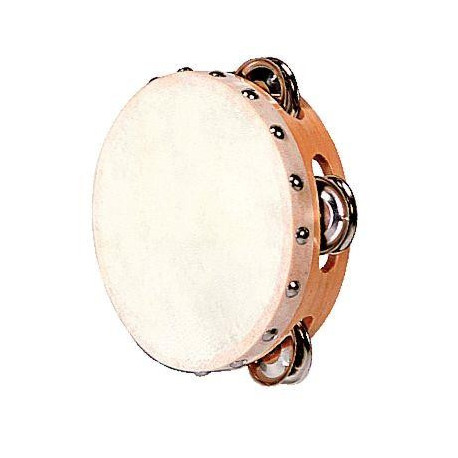 TAMBOURIN DE BASQUE EN PEAU NATURELLE DIAMÈTRE 15 CM, 4 PAIRES DE CYMBALLETTES