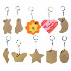 PORTE-CLÉS ASSORTIS EN BOIS LOT DE 10