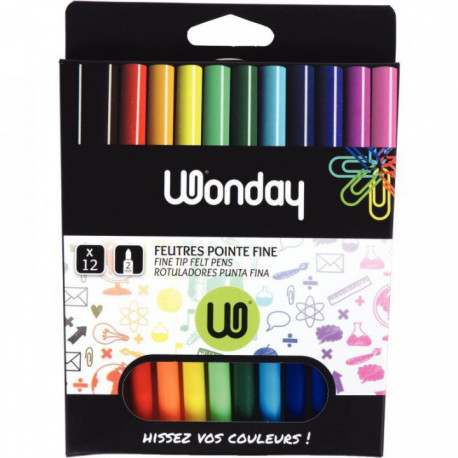 FEUTRES COLORIAGE *PQT12* COULEURS ASSORTIES POINTE FINE WONDAY