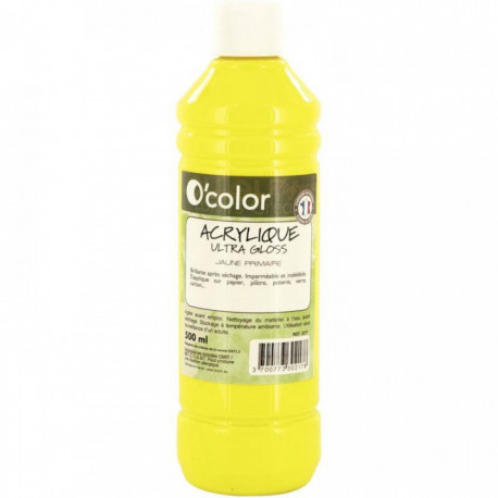 FLACON DE 500 ML DE PEINTURE ACRYLIQUE BRILLANTE COLORIS JAUNE