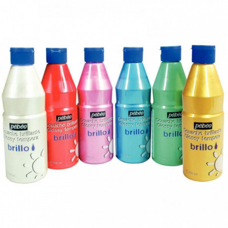 CARTON DE 6 FLACONS 500 ML DE GOUACHE BRILLANTE BRILLO NACRÉE