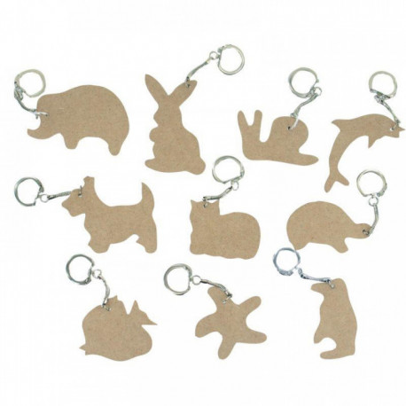 PORTE-CLÉS ANIMAUX EN BOIS LOT DE 10